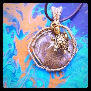 Mixed Media pendant with Turtle charm